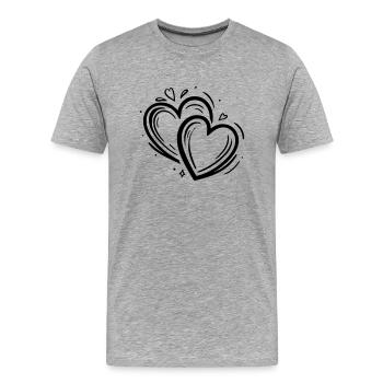 2 Herzen Dekor - Männer Premium Bio T-Shirt - Grau meliert - Vorne - Damien (186cm)