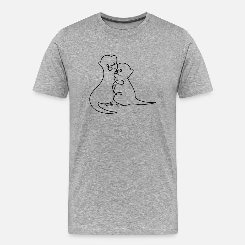 Otter One Line Drawing - Männer Premium Bio T-Shirt - Grau meliert