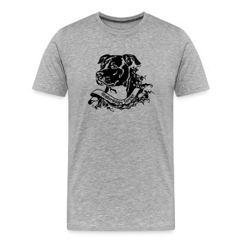 Staffordshire Terrier avec bannière rétro florale - T-shirt bio Premium Homme - gris chiné - Devant - Damien (186cm)