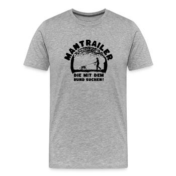 Mantrailer - die mit dem Hund suchen Stafford Frau - Männer Premium Bio T-Shirt - Grau meliert - Vorne - Damien (186cm)