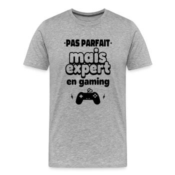 pas parfait expert en gaming - T-shirt bio Premium Homme - gris chiné - Devant - Damien (186cm)