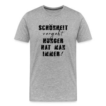 schönheit,hunger,kochschürze,koch,schwarz, - Männer Premium Bio T-Shirt - Grau meliert - Vorne - Damien (186cm)