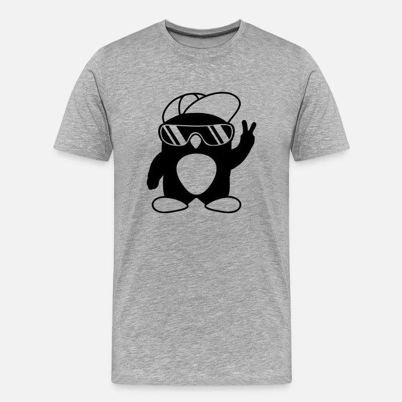 Peace Cooler Pinguin Handzeichen - Männer Premium Bio T-Shirt - Grau meliert