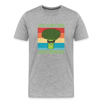 Nur ein Junge, der Brokkoli liebt - Männer Premium Bio T-Shirt - Grau meliert - Vorne - Damien (186cm)