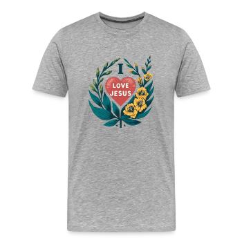 J’aime Jésus - T-shirt bio Premium Homme - gris chiné - Devant - Damien (186cm)