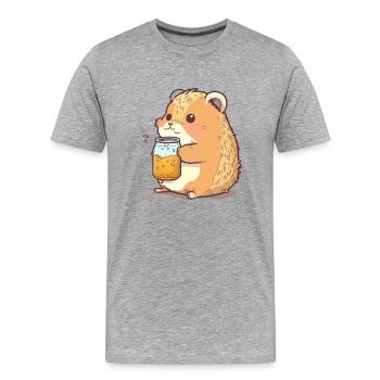 Funny overweight hamster loves his beer - Men's Premium Organic T-Shirt - heather grey - Front - Damien (186cm)