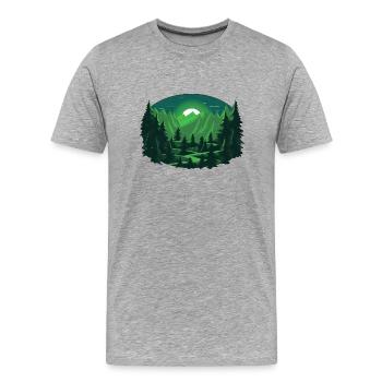 Sunny Mountain Forest T-Shirt: Dunkelgrün & Cyan - Männer Premium Bio T-Shirt - Grau meliert - Vorne - Damien (186cm)