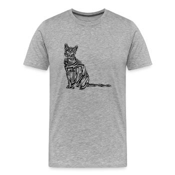 Tatouage tribal de chat - T-shirt bio Premium Homme - gris chiné - Devant - Damien (186cm)