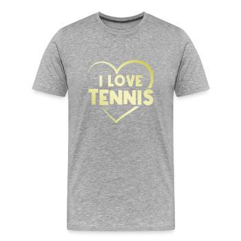 Ich liebe Tennis Herz - Männer Premium Bio T-Shirt - Grau meliert - Vorne - Damien (186cm)