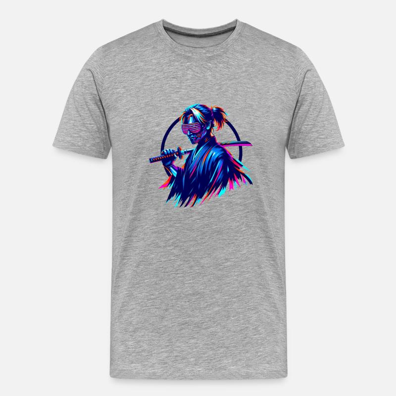 Samurai future - Männer Premium Bio T-Shirt - Grau meliert