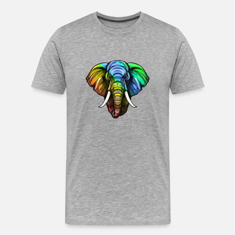 Elefant Kopf Bunt - Männer Premium Bio T-Shirt - Grau meliert