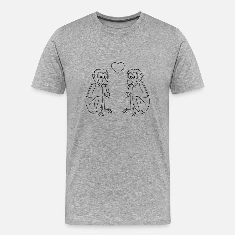Affe comic Paar liebe - Männer Premium Bio T-Shirt - Grau meliert