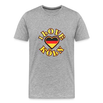I love Köln, Deutschland, Berlin, München - Männer Premium Bio T-Shirt - Grau meliert - Vorne - Damien (186cm)