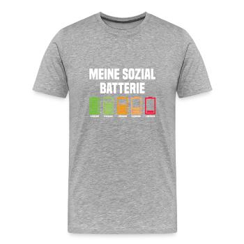 Meine Sozial Batterie Lustige Sprüche - Männer Premium Bio T-Shirt - Grau meliert - Vorne - Damien (186cm)