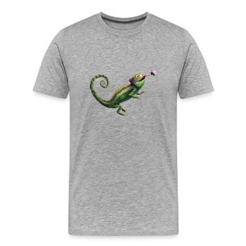 Le caméléon mange de la mouche - T-shirt bio Premium Homme - gris chiné - Devant - Damien (186cm)