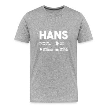 Hans - Männer Premium Bio T-Shirt - Grau meliert - Vorne - Damien (186cm)