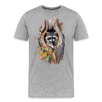 Niedlicher Waschbär in hohlem Baum für einen - Männer Premium Bio T-Shirt - Grau meliert - Vorne - Damien (186cm)