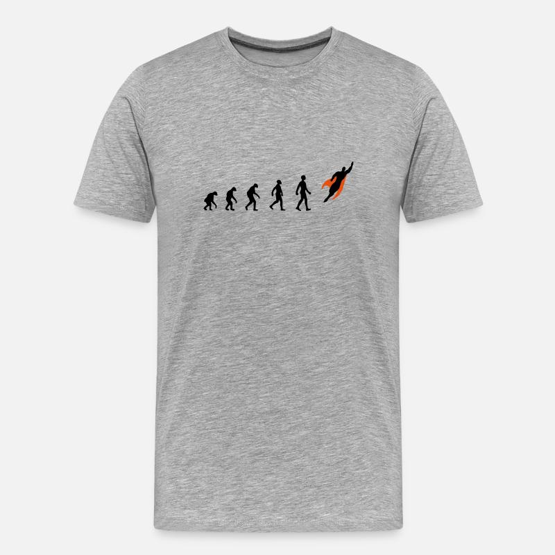 Evolution, super, held, Superhelden, darwin, - Männer Premium Bio T-Shirt - Grau meliert