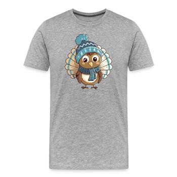 Niedlicher Truthahn mit Schal und Pudelmütze. - Männer Premium Bio T-Shirt - Grau meliert - Vorne - Damien (186cm)