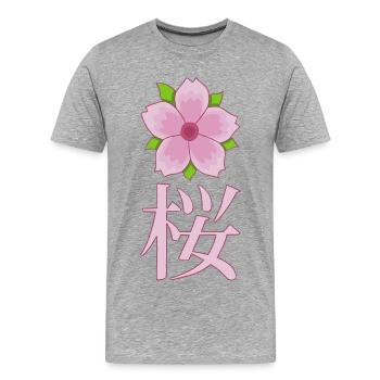 Fleur de cerisier manga - T-shirt bio Premium Homme - gris chiné - Devant - Damien (186cm)