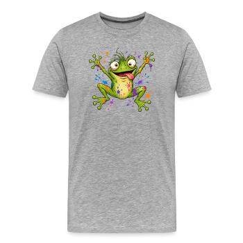 Frecher Frosch mit Farbklecksen - Männer Premium Bio T-Shirt - Grau meliert - Vorne - Damien (186cm)