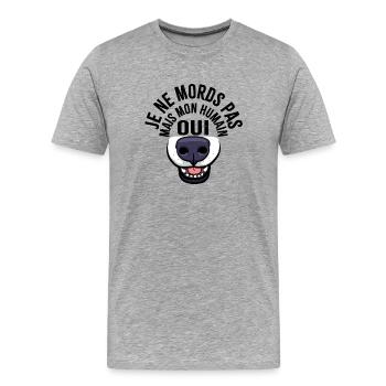 Je ne mords pas mais mon humain oui - T-shirt bio Premium Homme - gris chiné - Devant - Damien (186cm)