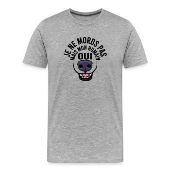 Je ne mords pas mais mon humain oui - T-shirt bio Premium Homme - gris chiné - Devant - Damien (186cm)