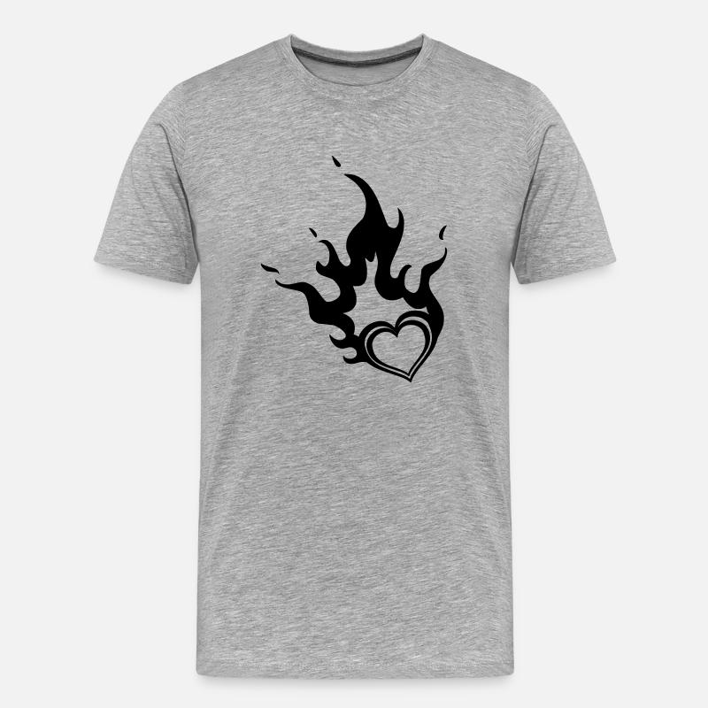 brennendes Herz - Männer Premium Bio T-Shirt - Grau meliert