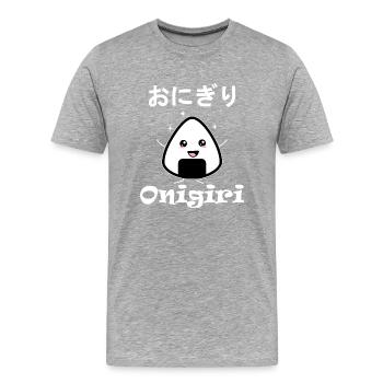 Onigiri - Kawaii - Männer Premium Bio T-Shirt - Grau meliert - Vorne - Damien (186cm)