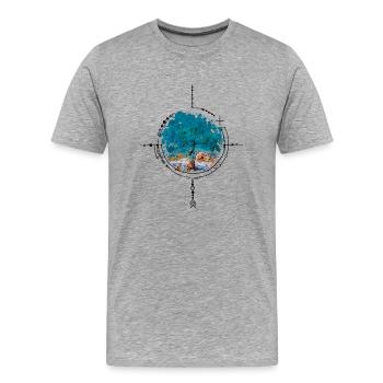 Compass with tree reflection - watercolor version - Men's Premium Organic T-Shirt - heather grey - Front - Damien (186cm)