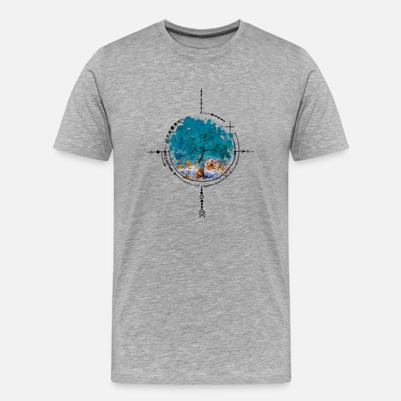 Kompass mit Baumspiegelung - Aquarellversion - Männer Premium Bio T-Shirt - Grau meliert