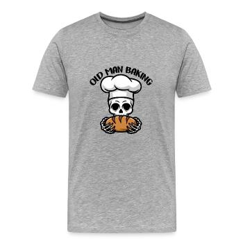 Funny Baker Skull with Bread. Old man bakes - Men's Premium Organic T-Shirt - heather grey - Front - Damien (186cm)