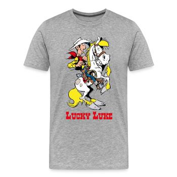 Lucky Luke Mit Pferd Jolly Jumper - Männer Premium Bio T-Shirt - Grau meliert - Vorne - Damien (186cm)