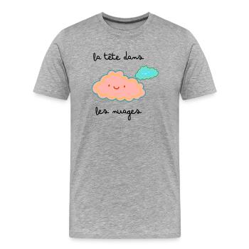 la tête dans les nuages - T-shirt bio Premium Homme - gris chiné - Devant - Damien (186cm)