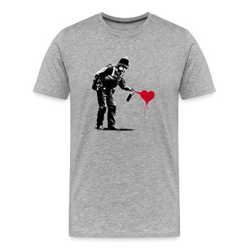 English police officer spraying a red heart - Men's Premium Organic T-Shirt - heather grey - Front - Damien (186cm)