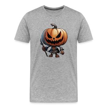 Halloween-Kürbis - Gruseliger Charakter - Männer Premium Bio T-Shirt - Grau meliert - Vorne - Damien (186cm)