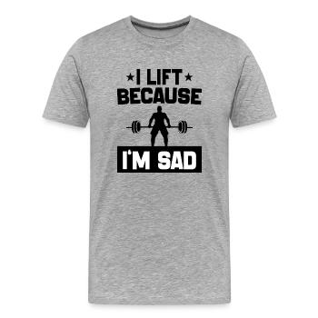 I Lift Because I'm Sad workout Joke motivation gym - T-shirt bio Premium Homme - gris chiné - Devant - Damien (186cm)