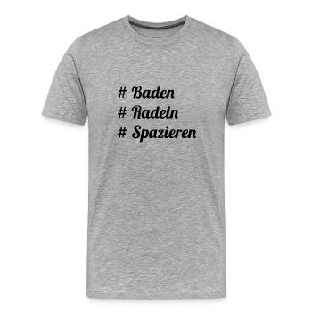 Baden, Radeln, Spazieren - Der Triathlon - Männer Premium Bio T-Shirt - Grau meliert - Vorne - Damien (186cm)