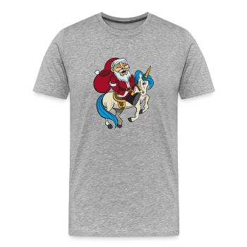 Santa monte sur Unicorn cadeau de Noël - T-shirt bio Premium Homme - gris chiné - Devant - Damien (186cm)