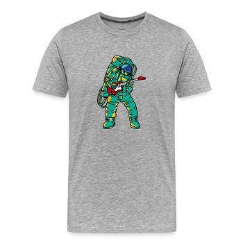 Spaceman jouant guitare drôle Rock Cartoon Cool - T-shirt bio Premium Homme - gris chiné - Devant - Damien (186cm)