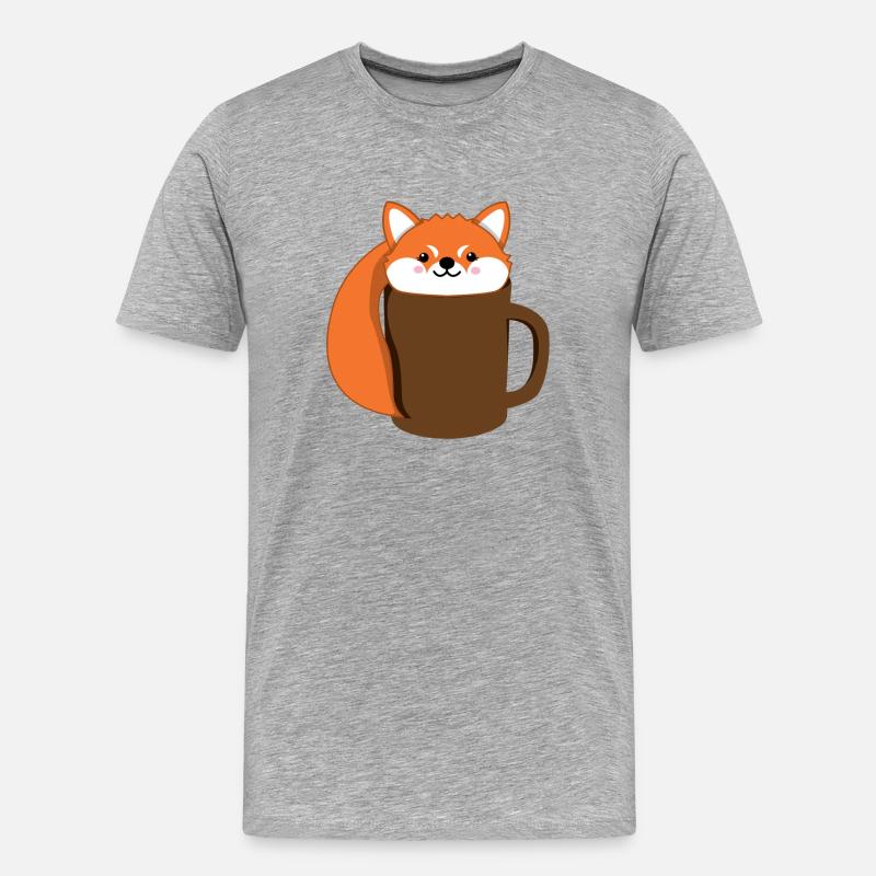 Fuchs - Kaffee - Tase - Comicstyle - Geschenk - Männer Premium Bio T-Shirt - Grau meliert