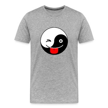 Yin Yang clin d'oeil et Tounge Emoji Tai Chi symbole mignon - T-shirt bio Premium Homme - gris chiné - Devant - Damien (186cm)