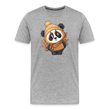 Panda mignon avec écharpe et chapeau à pompon. - T-shirt bio Premium Homme - gris chiné - Devant - Damien (186cm)