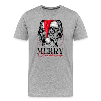 Santa Papillon Merry Christmas Hunde Hund Wilsigns - Männer Premium Bio T-Shirt - Grau meliert - Vorne - Damien (186cm)