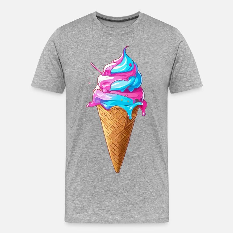Lecker Eiscreme | Synthwave Eistüte - Männer Premium Bio T-Shirt - Grau meliert