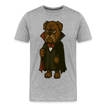 Vampirbulldoggen-Maskottchen im dunklen Umhang - Männer Premium Bio T-Shirt - Grau meliert - Vorne - Damien (186cm)