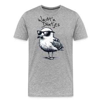 Watt’n Döntjes Coole Möwe Dicton bas allemand - T-shirt bio Premium Homme - gris chiné - Devant - Damien (186cm)