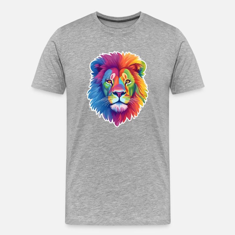 Regenbogen Löwe - Männer Premium Bio T-Shirt - Grau meliert