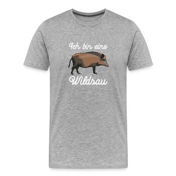 Ich bin eine Wildsau - Wildschwein - Männer Premium Bio T-Shirt - Grau meliert - Vorne - Damien (186cm)