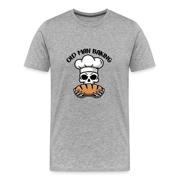 Lustiger Bäcker Skull mit Brot. Alter Mann backt - Männer Premium Bio T-Shirt - Grau meliert - Vorne - Damien (186cm)